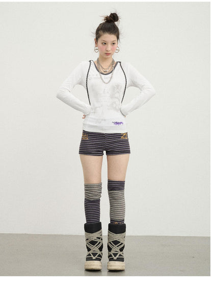 Star Rain Hooded Color Block Slim Fit Long Sleeve Cotton Tee