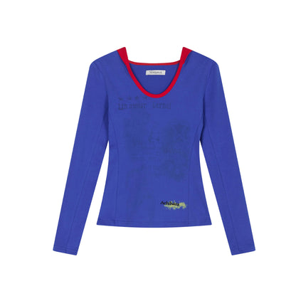 Star Rain Hooded Color Block Slim Fit Long Sleeve Cotton Tee