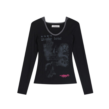 Star Rain Hooded Color Block Slim Fit Long Sleeve Cotton Tee