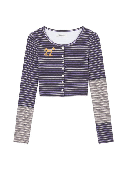 Achihara Breton Star Stripe Long Sleeve Cardigan