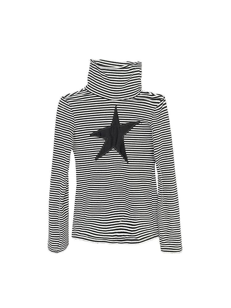 Star Striped Stretchy Knit Long Sleeve T-Shirt