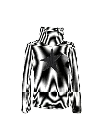 Star Striped Stretchy Knit Long Sleeve T-Shirt