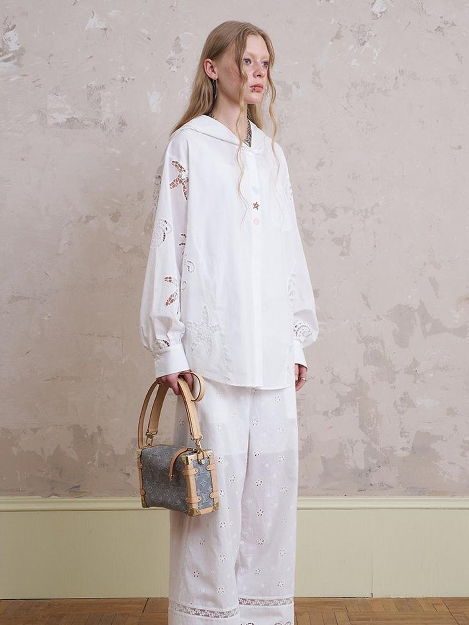 DIDDI MODA Starfish Shell Embroidered Loose Hooded Shirt Summer