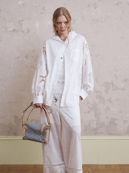 DIDDI MODA Starfish Shell Embroidered Loose Hooded Shirt Summer