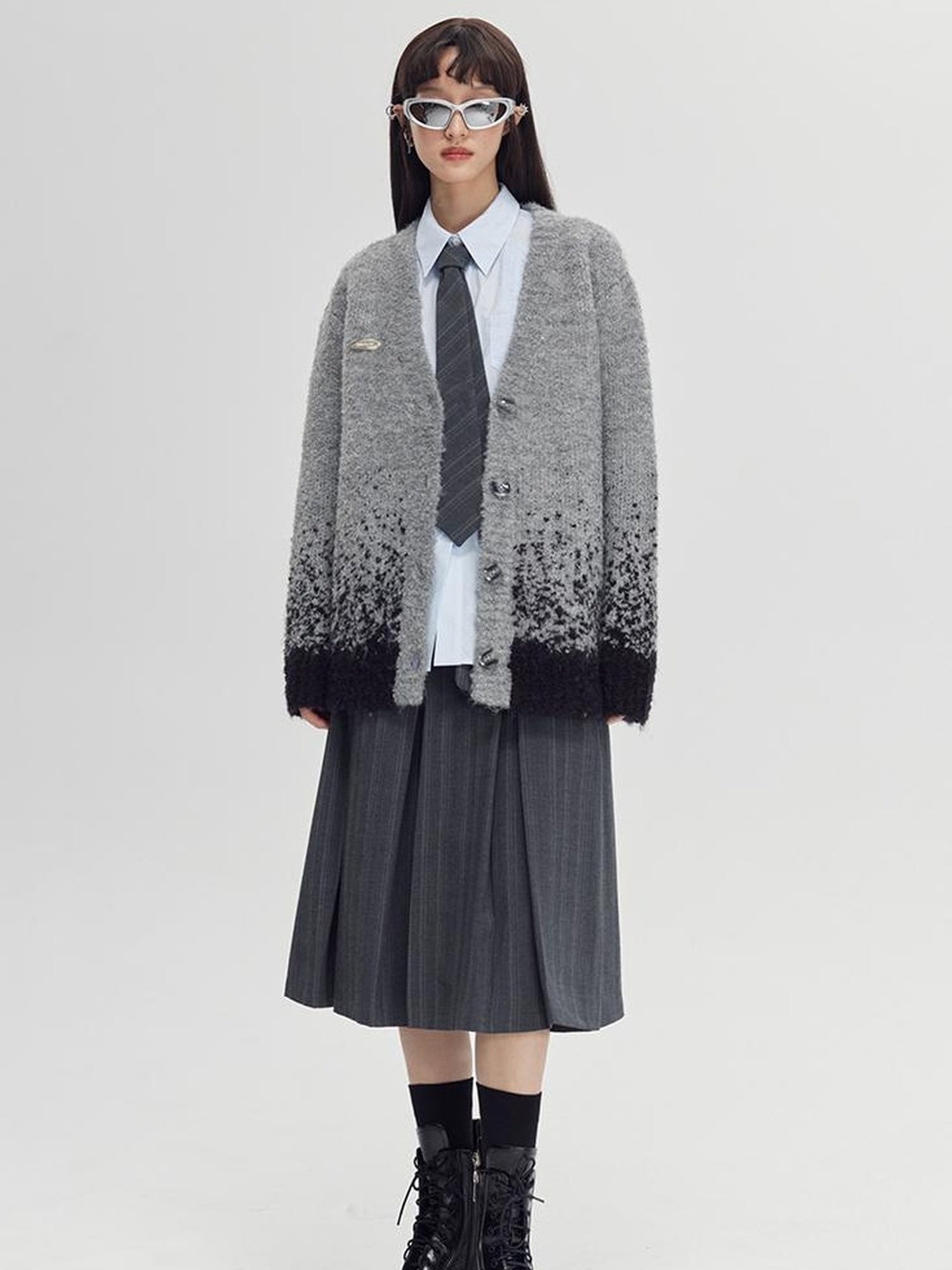 DIDDI MODA Starry Gradient V Neck Wool Cardigan