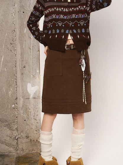 DIDDI MODA Starry Moon Knit Cardigan Wavy Suede Skirt Set