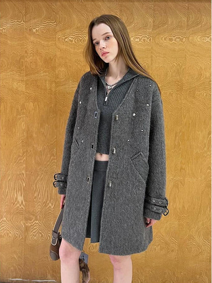 Starry Nail Wool Blend Trench Coat