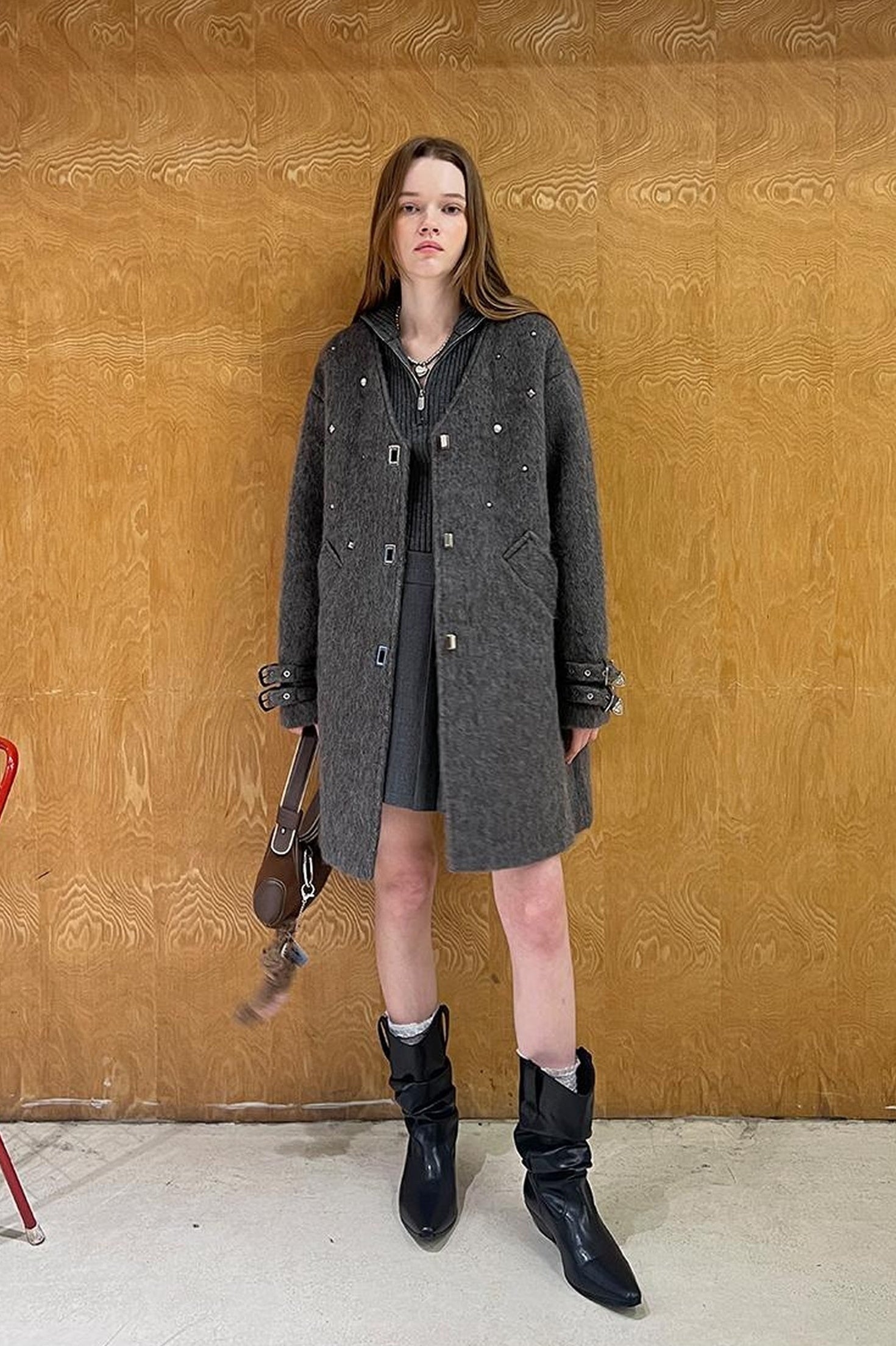 DIDDI MODA Starry Nail Wool Blend Trench Coat