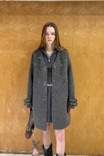 DIDDI MODA Starry Nail Wool Blend Trench Coat