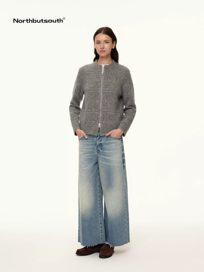 Stonewashed Frayed Hem Straight Leg Jeans