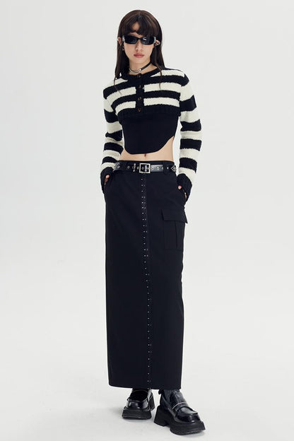DIDDI MODA Straight Pocket Utility Skirt High Waist A Line Workwear Skirt