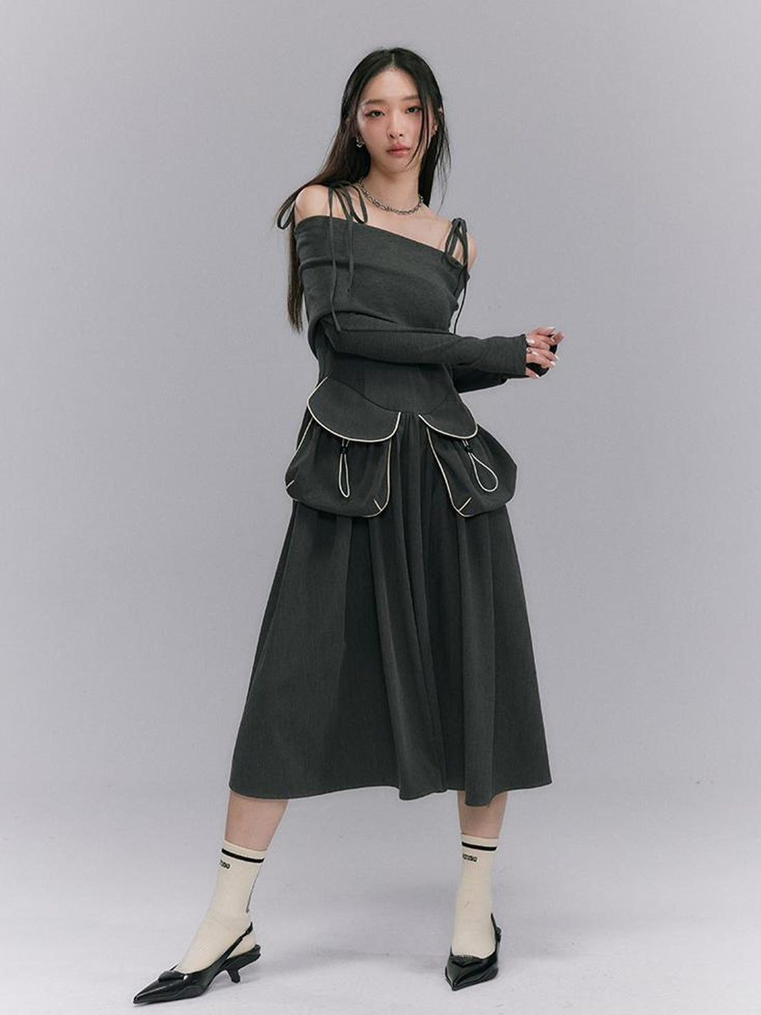 DIDDI MODA Strappy Utility Dress With Adjustable Ties Patch Pockets