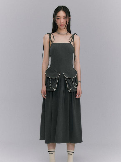 DIDDI MODA Strappy Utility Dress With Adjustable Ties Patch Pockets