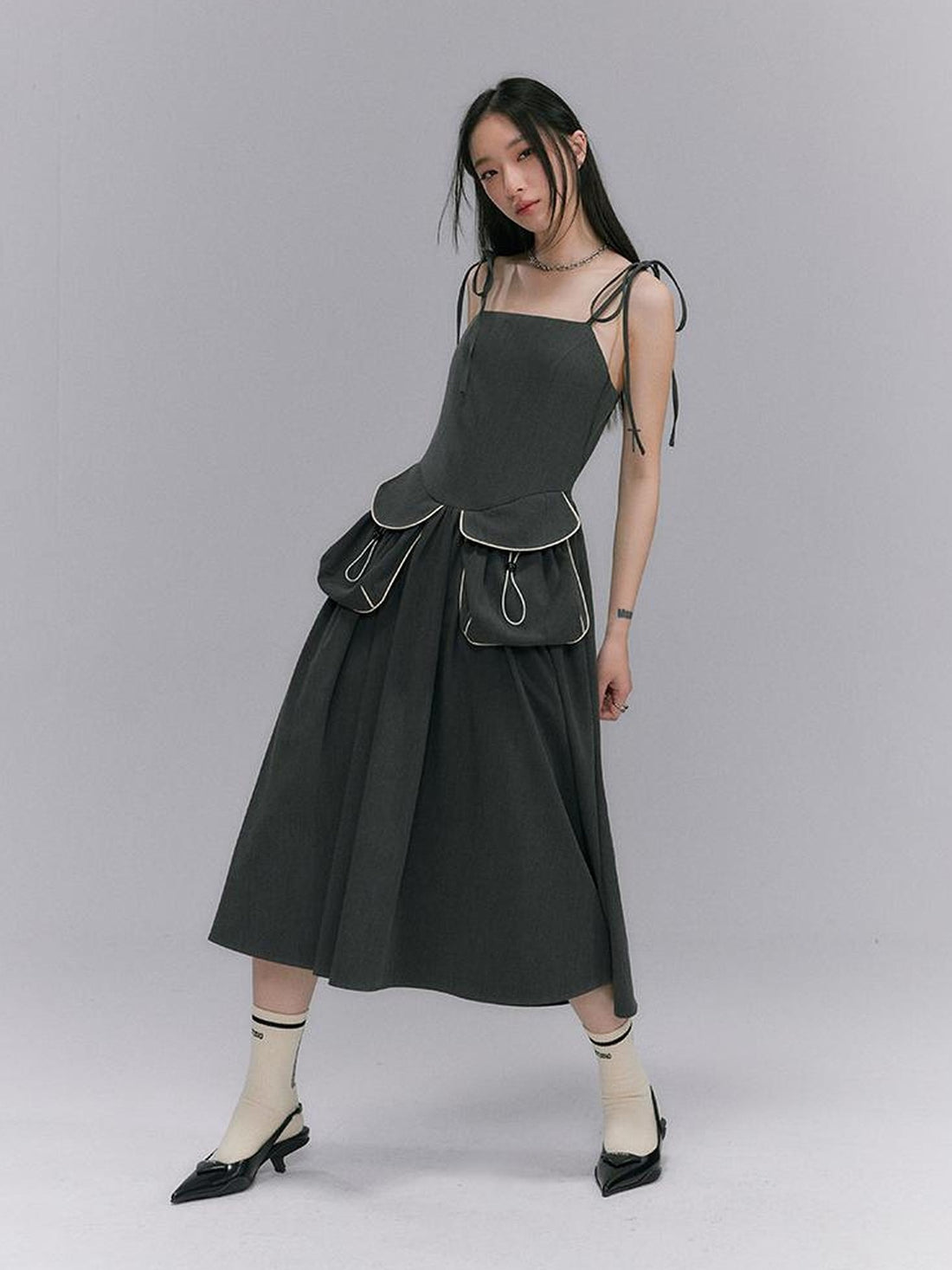 DIDDI MODA Strappy Utility Dress With Adjustable Ties Patch Pockets