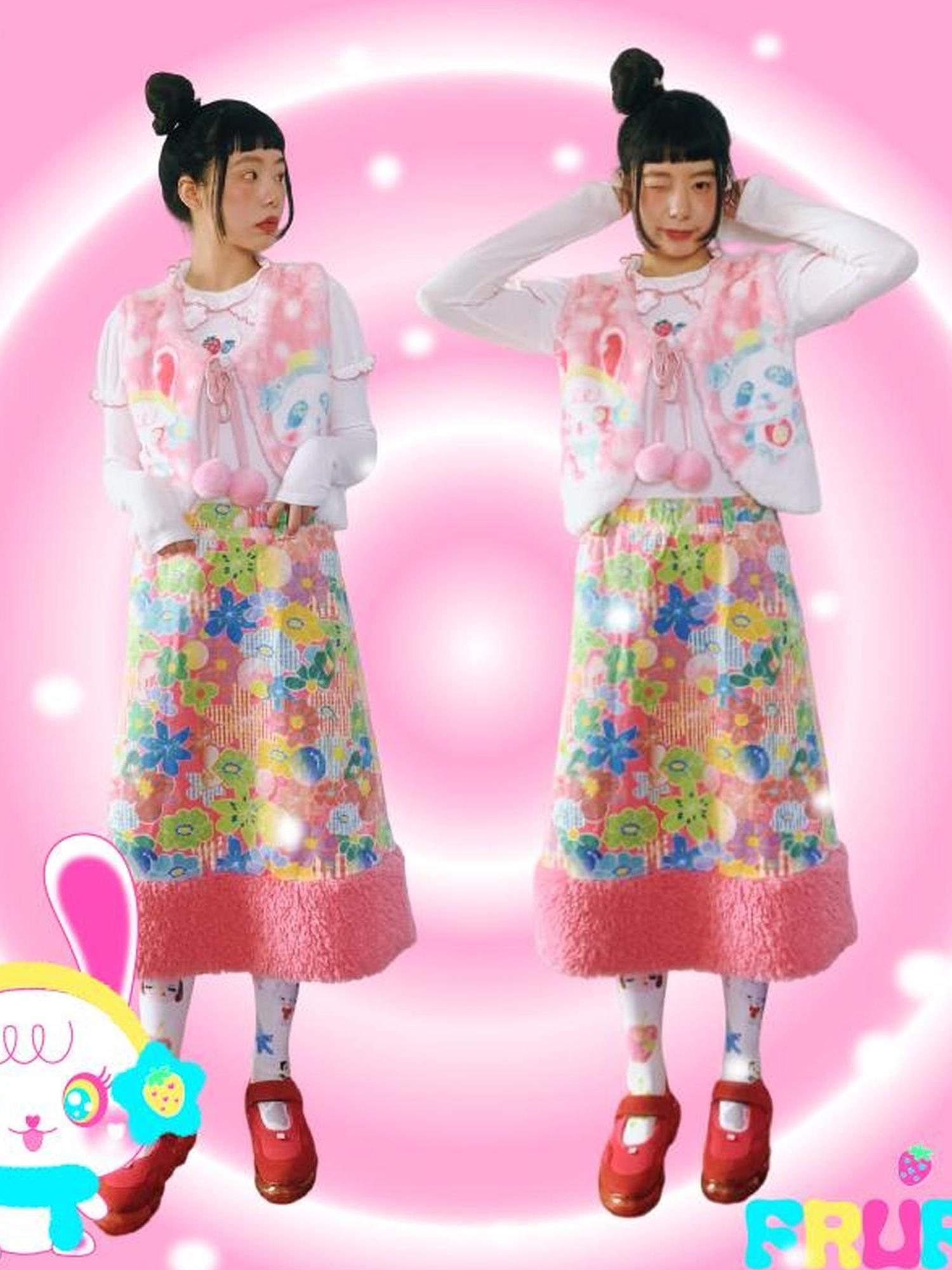 Frufru Gulu Strawberry Dream Pink Bunny Girl Lace Vest