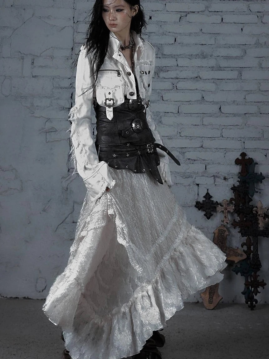 Street Punk Distressed Washed Cropped Striped Jacket Spring Coat