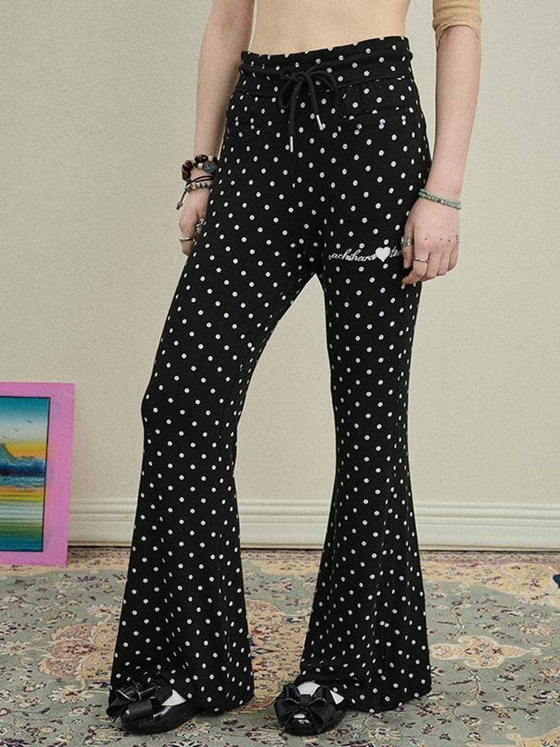 Achihara Stretch Acrylic Cotton Blend Flared Pants Toee