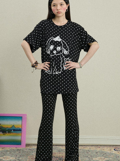 Achihara Stretch Acrylic Cotton Blend Flared Pants Toee