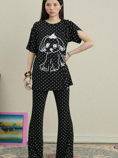Achihara Stretch Acrylic Cotton Blend Flared Pants Toee