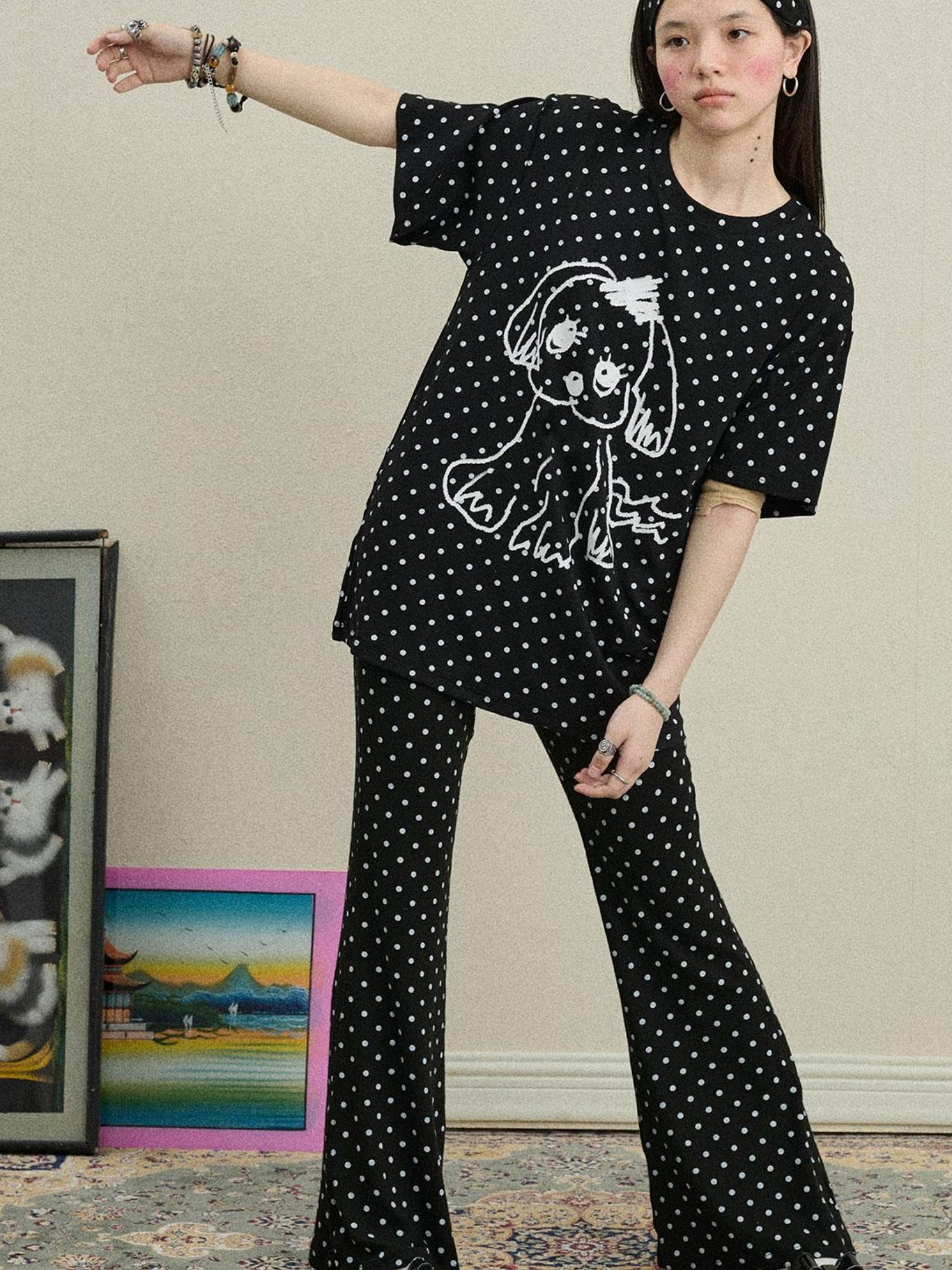 Achihara Stretch Acrylic Cotton Blend Flared Pants Toee