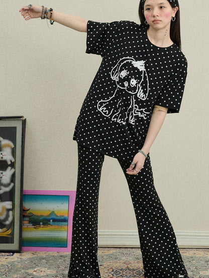 Achihara Stretch Acrylic Cotton Blend Flared Pants Toee