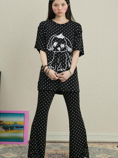 Achihara Stretch Acrylic Cotton Blend Flared Pants Toee