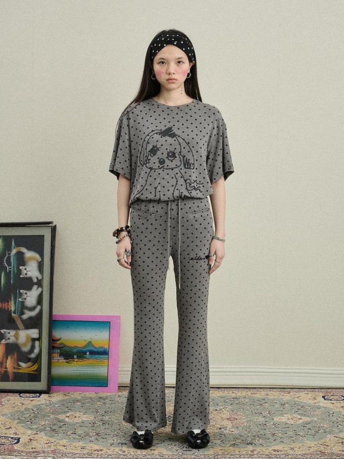 Achihara Stretch Acrylic Cotton Blend Flared Pants Toee
