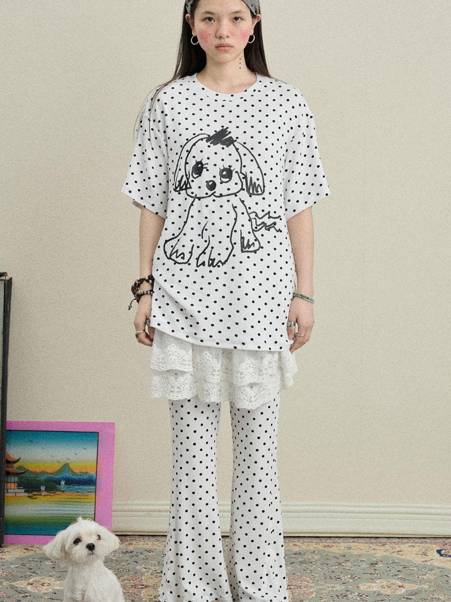 Achihara Stretch Acrylic Cotton Blend Flared Pants Toee