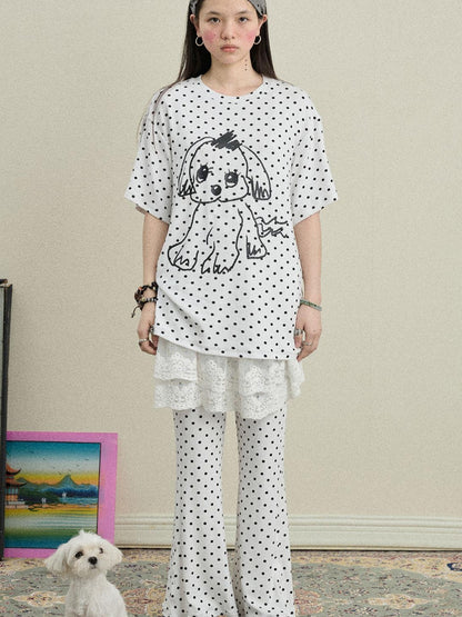 Achihara Stretch Acrylic Cotton Blend Flared Pants Toee