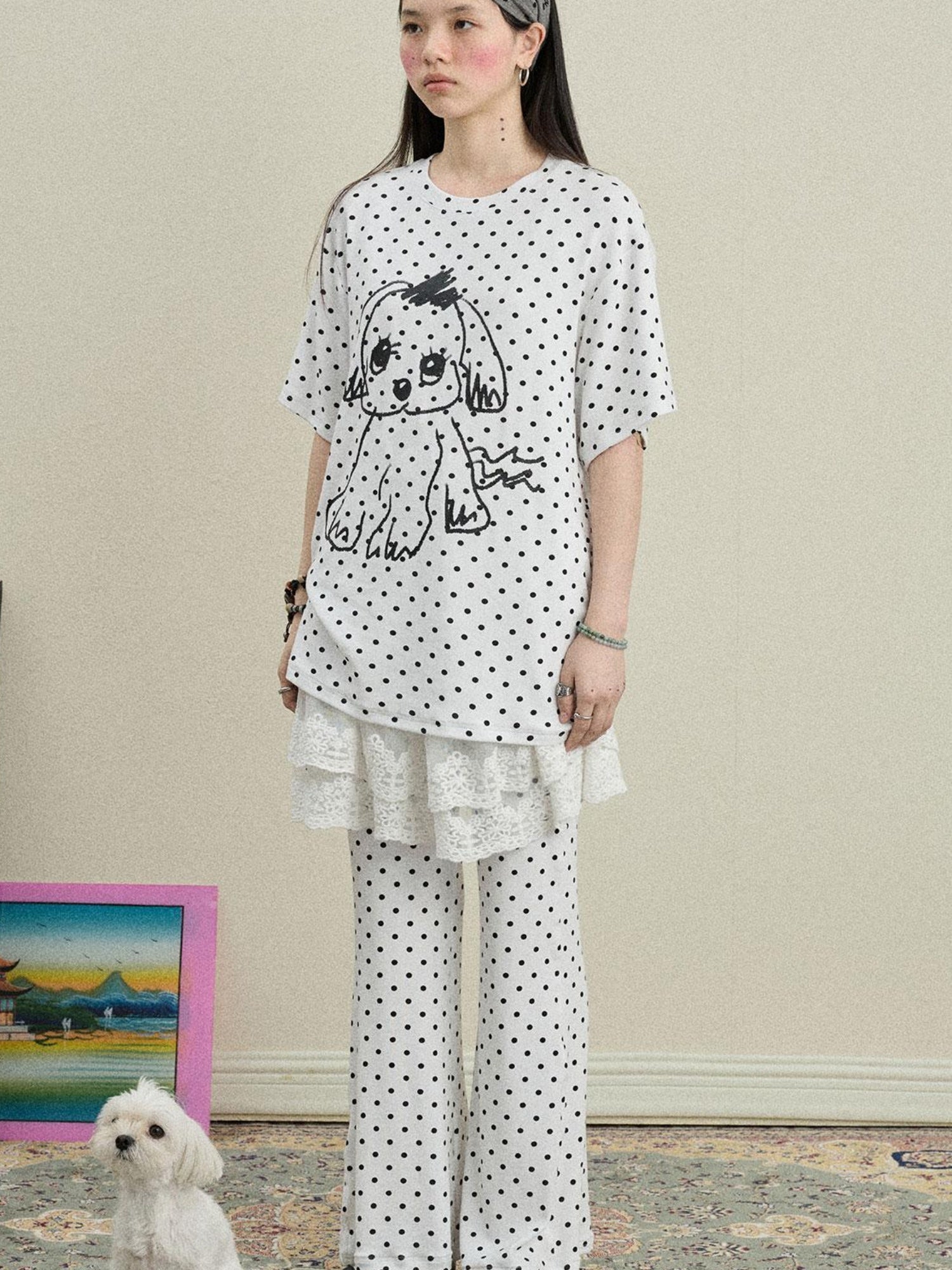 Achihara Stretch Acrylic Cotton Blend Flared Pants Toee