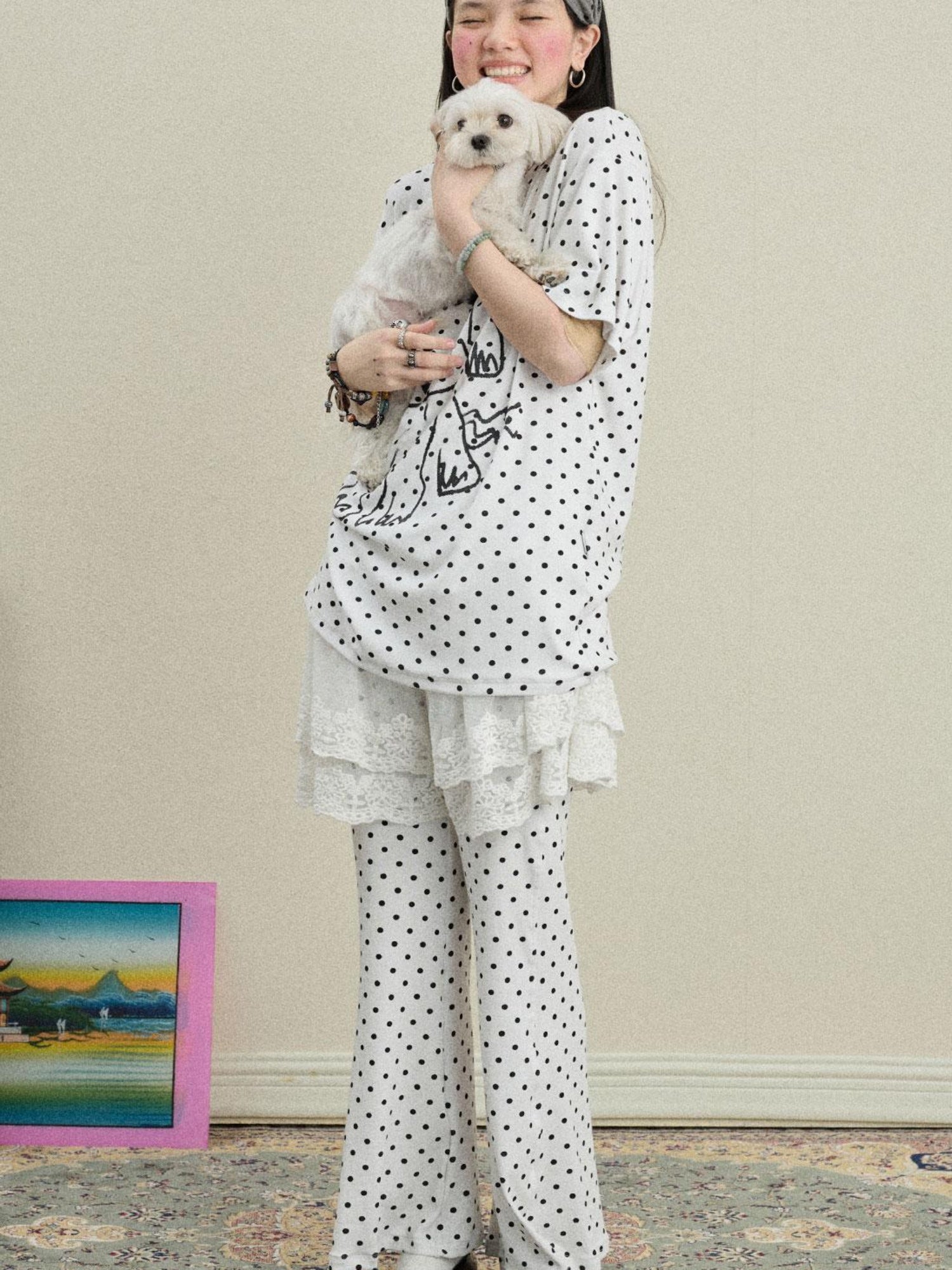 Achihara Stretch Acrylic Cotton Blend Flared Pants Toee