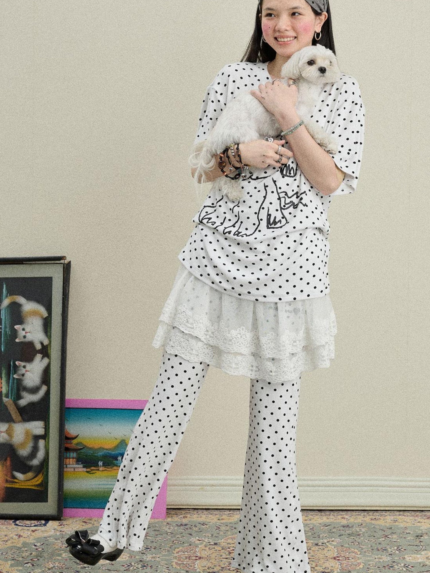 Achihara Stretch Acrylic Cotton Blend Flared Pants Toee