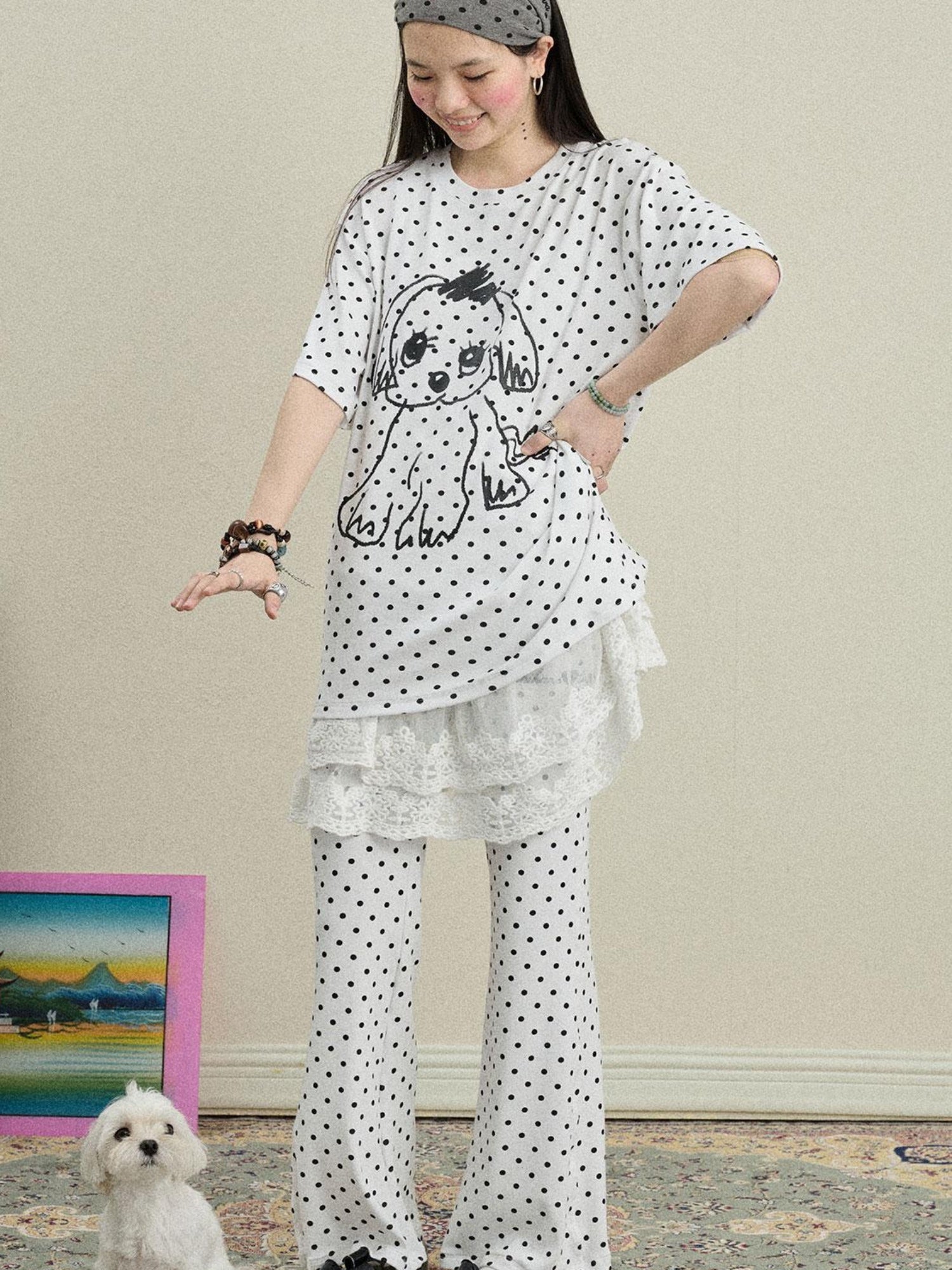 Achihara Stretch Acrylic Cotton Blend Flared Pants Toee