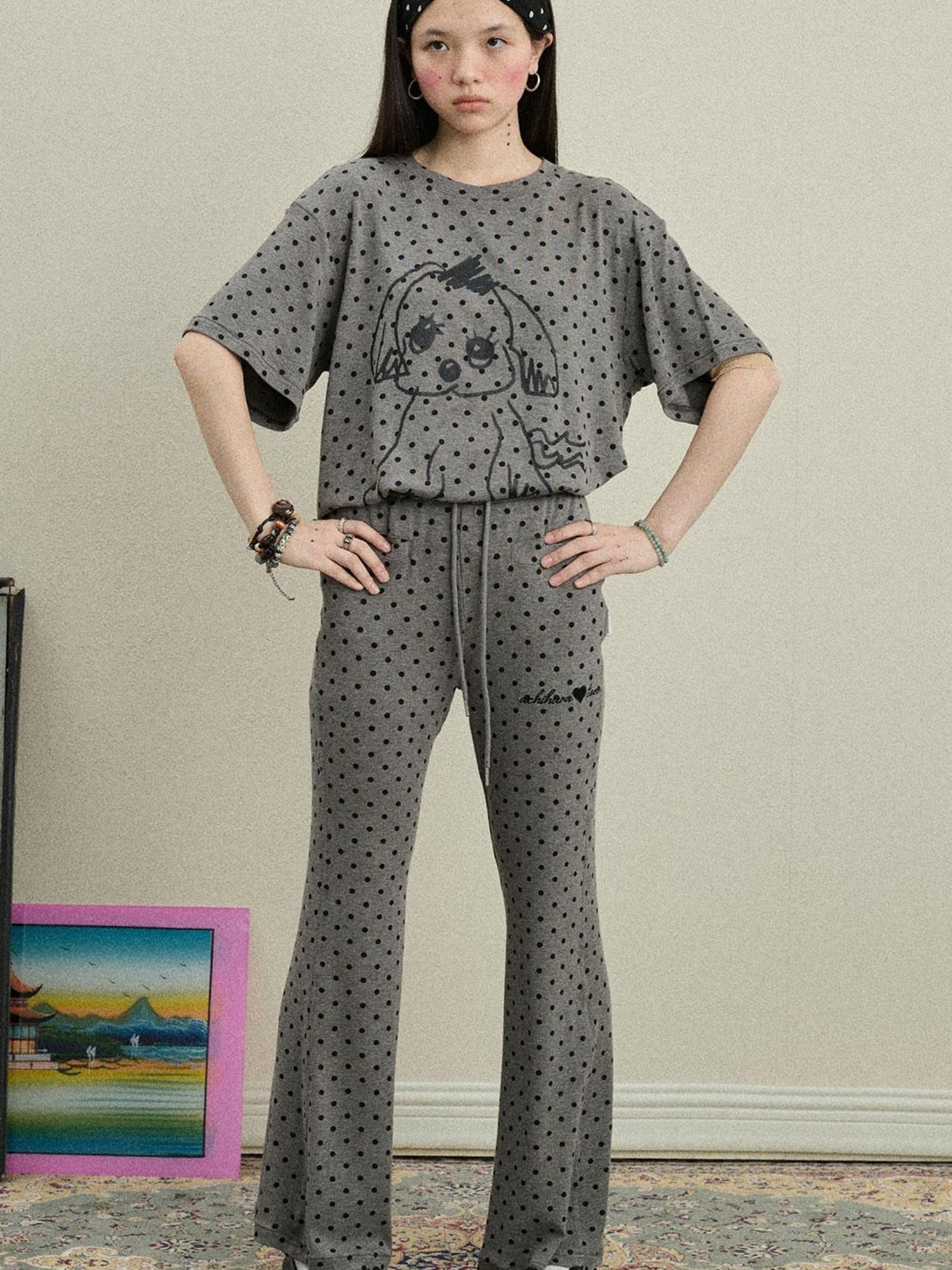 Achihara Stretch Acrylic Cotton Blend Flared Pants Toee