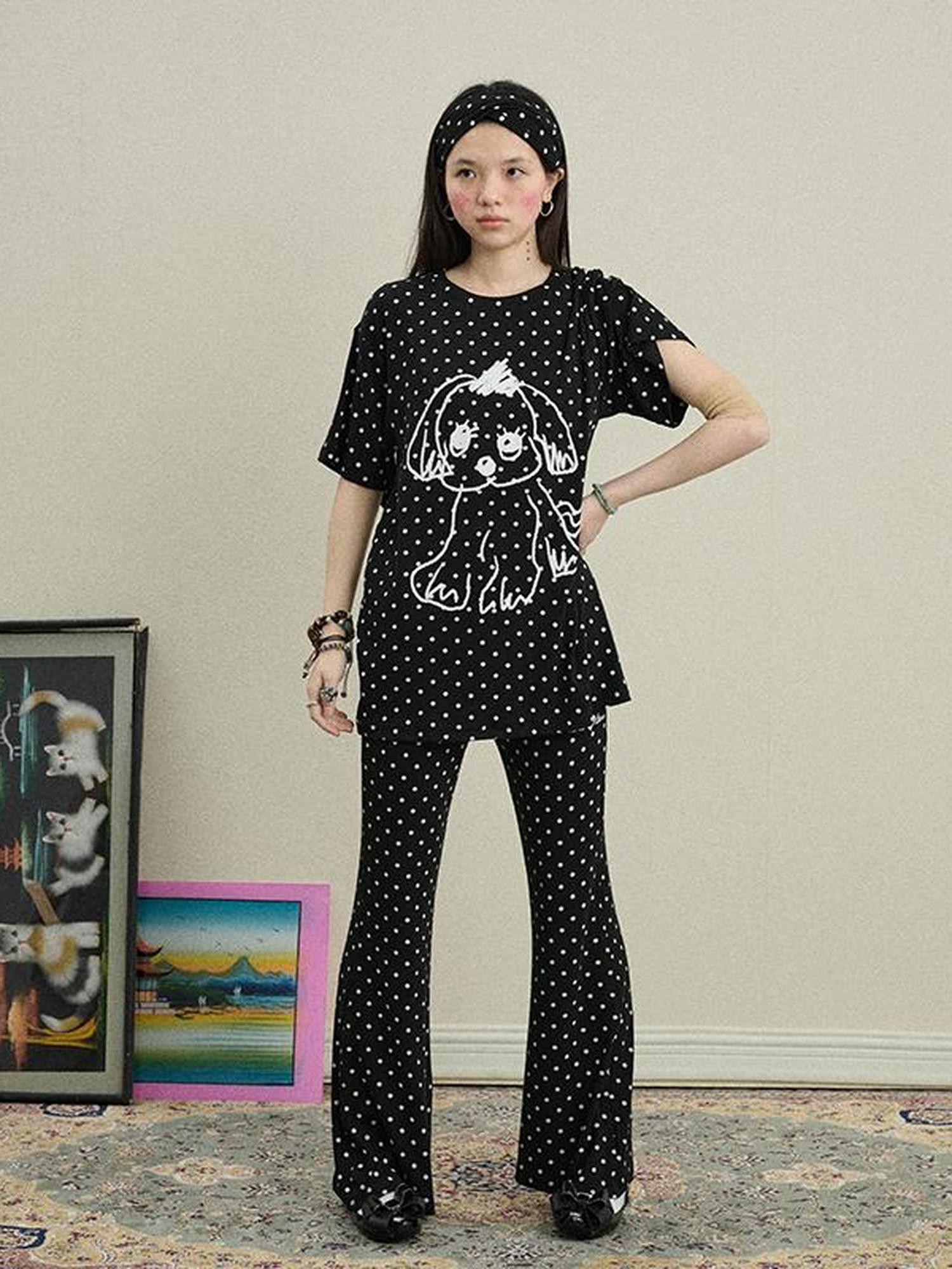 Achihara Stretch Acrylic Cotton Blend Flared Pants Toee