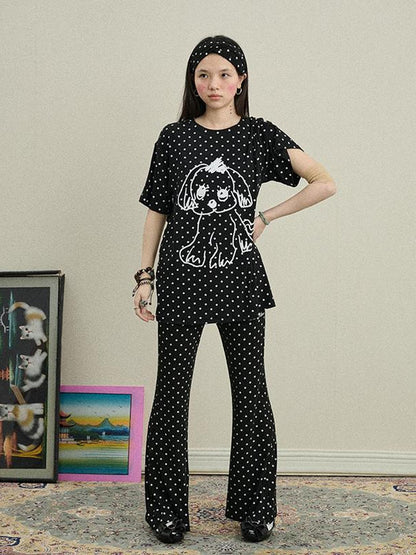 Achihara Stretch Acrylic Cotton Blend Flared Pants Toee