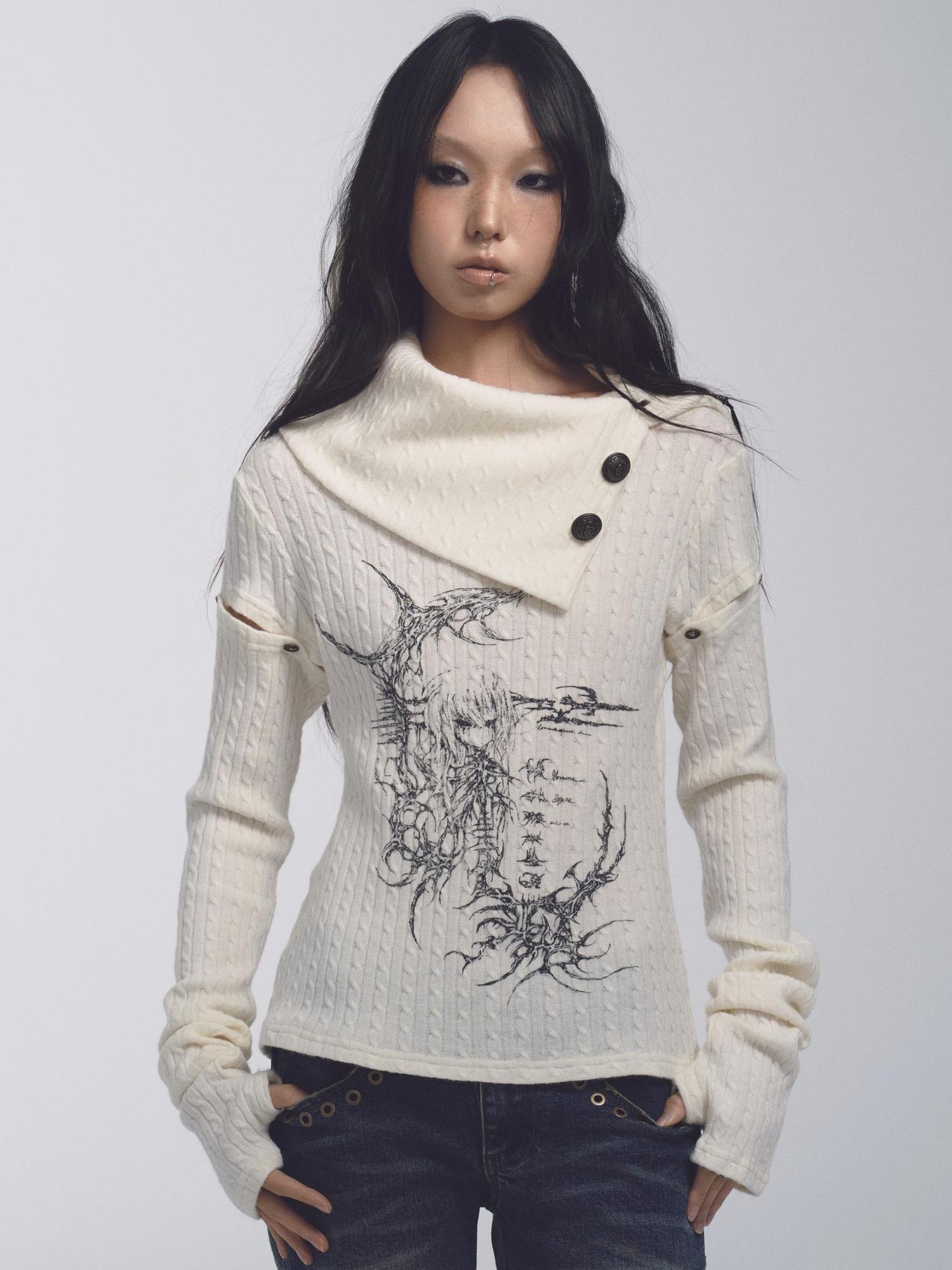 NONAME SPACE Stretch Cable Knit Suit With Detachable Sleeves And Deform Neckline