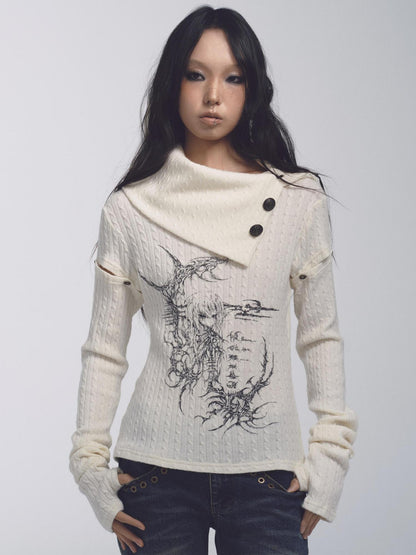 NONAME SPACE Stretch Cable Knit Suit With Detachable Sleeves And Deform Neckline