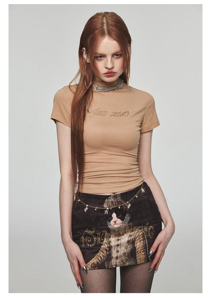 Stretch Modal V-Neck Fitted T-Shirt With Rhinestonest-Shirts