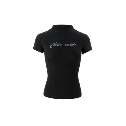 Stretch Modal V-Neck Fitted T-Shirt With Rhinestonest-Shirts