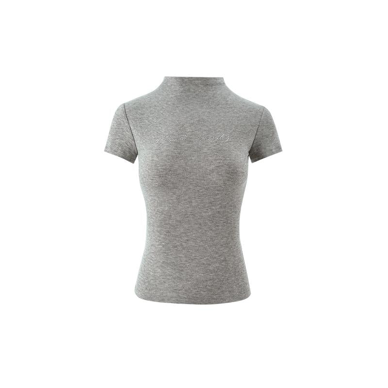 Stretch Modal V-Neck Fitted T-Shirt With Rhinestonest-Shirts