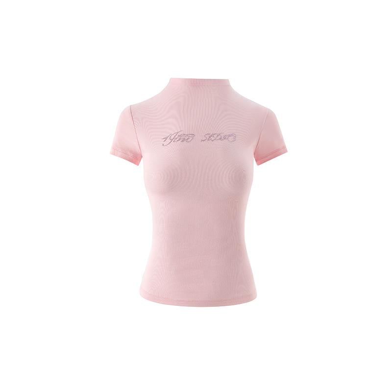 Stretch Modal V-Neck Fitted T-Shirt With Rhinestonest-Shirts