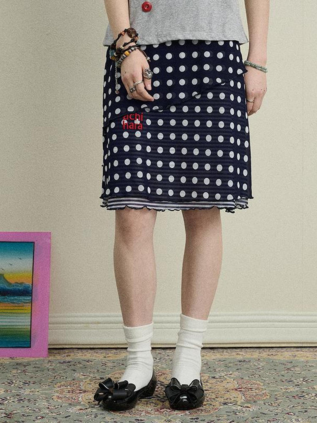 Achihara Stretchy Jam Print Skirt With Dots In Dresses