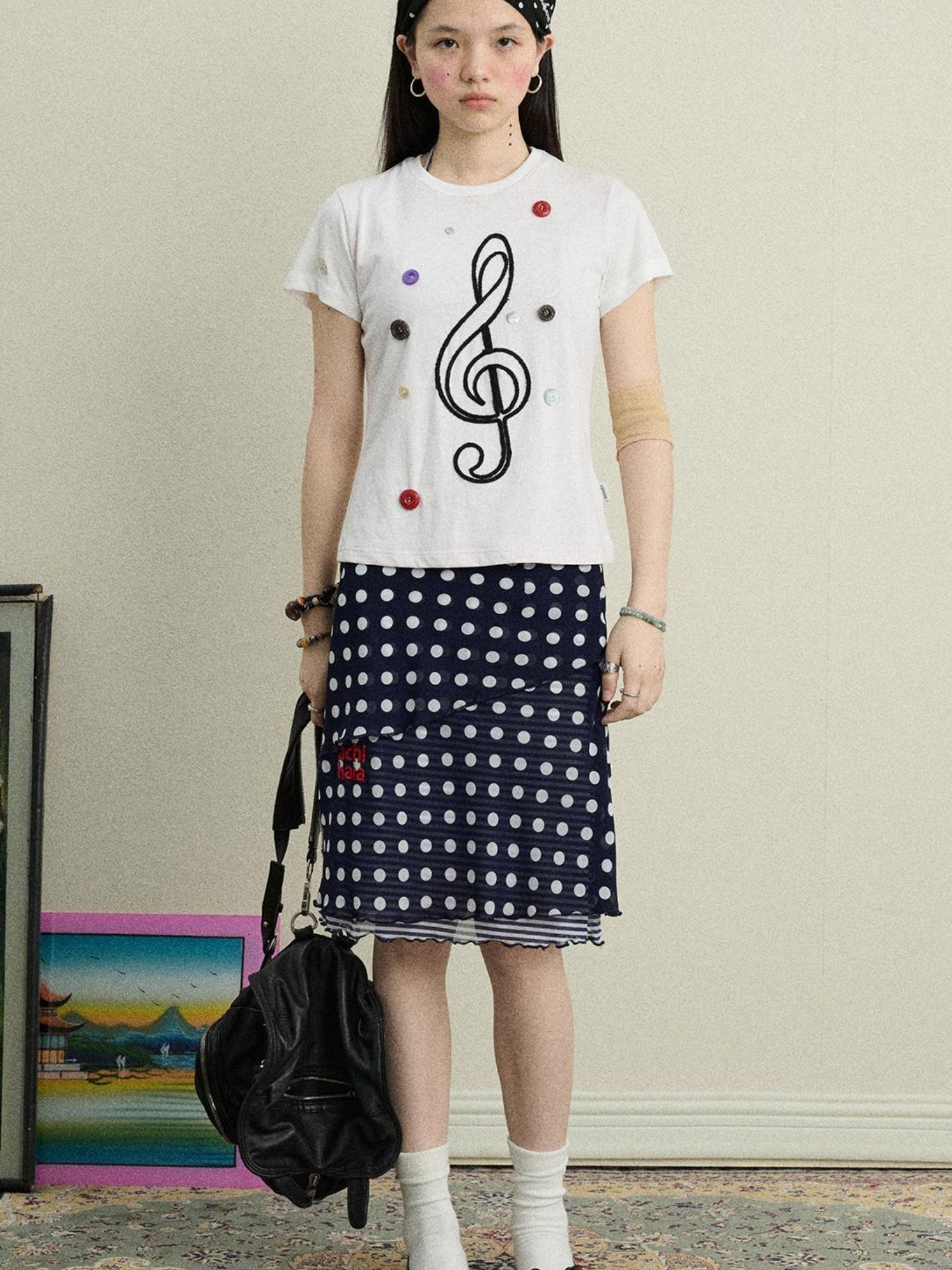 Achihara Stretchy Jam Print Skirt With Dots In Dresses