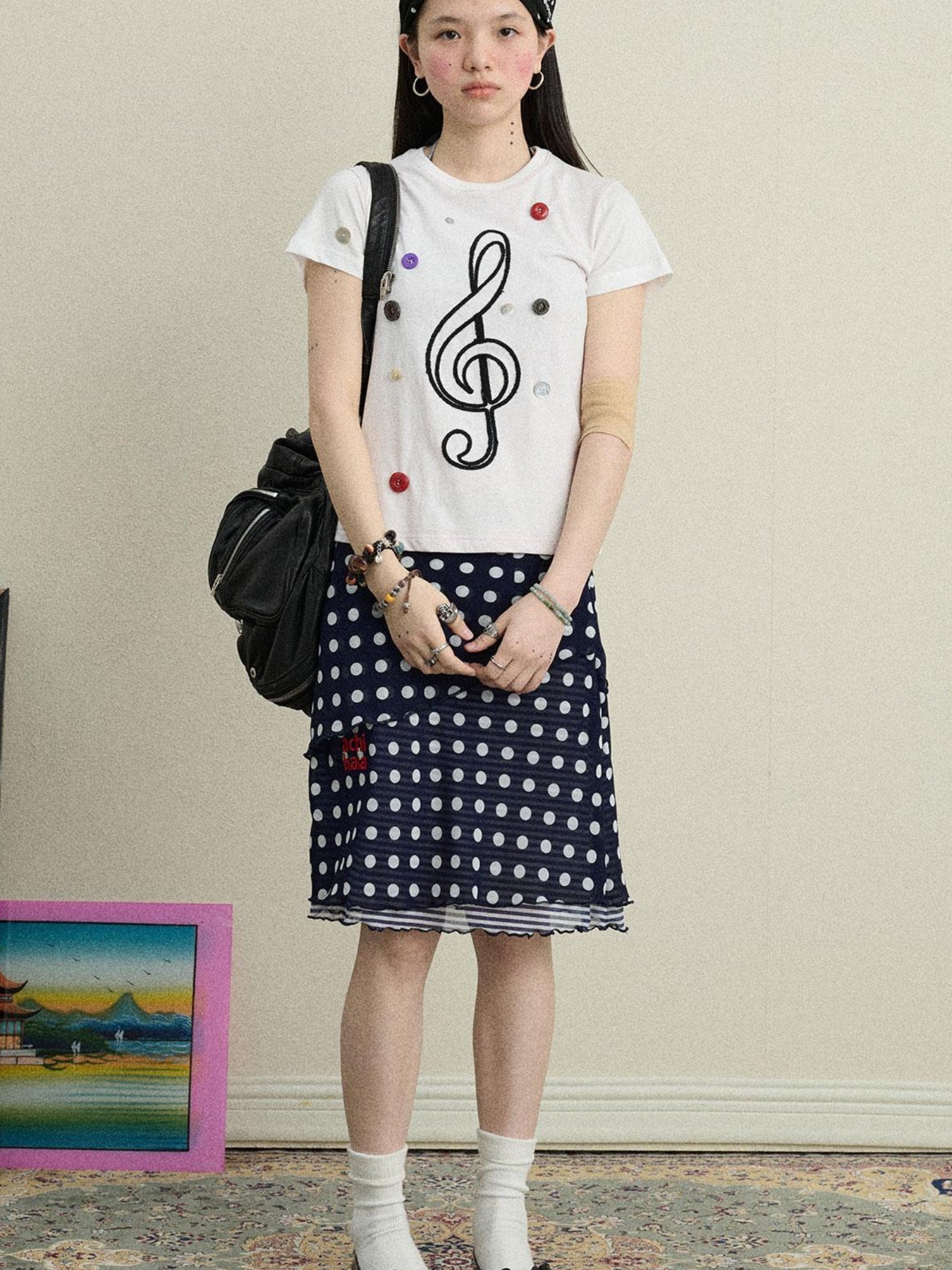 Achihara Stretchy Jam Print Skirt With Dots In Dresses