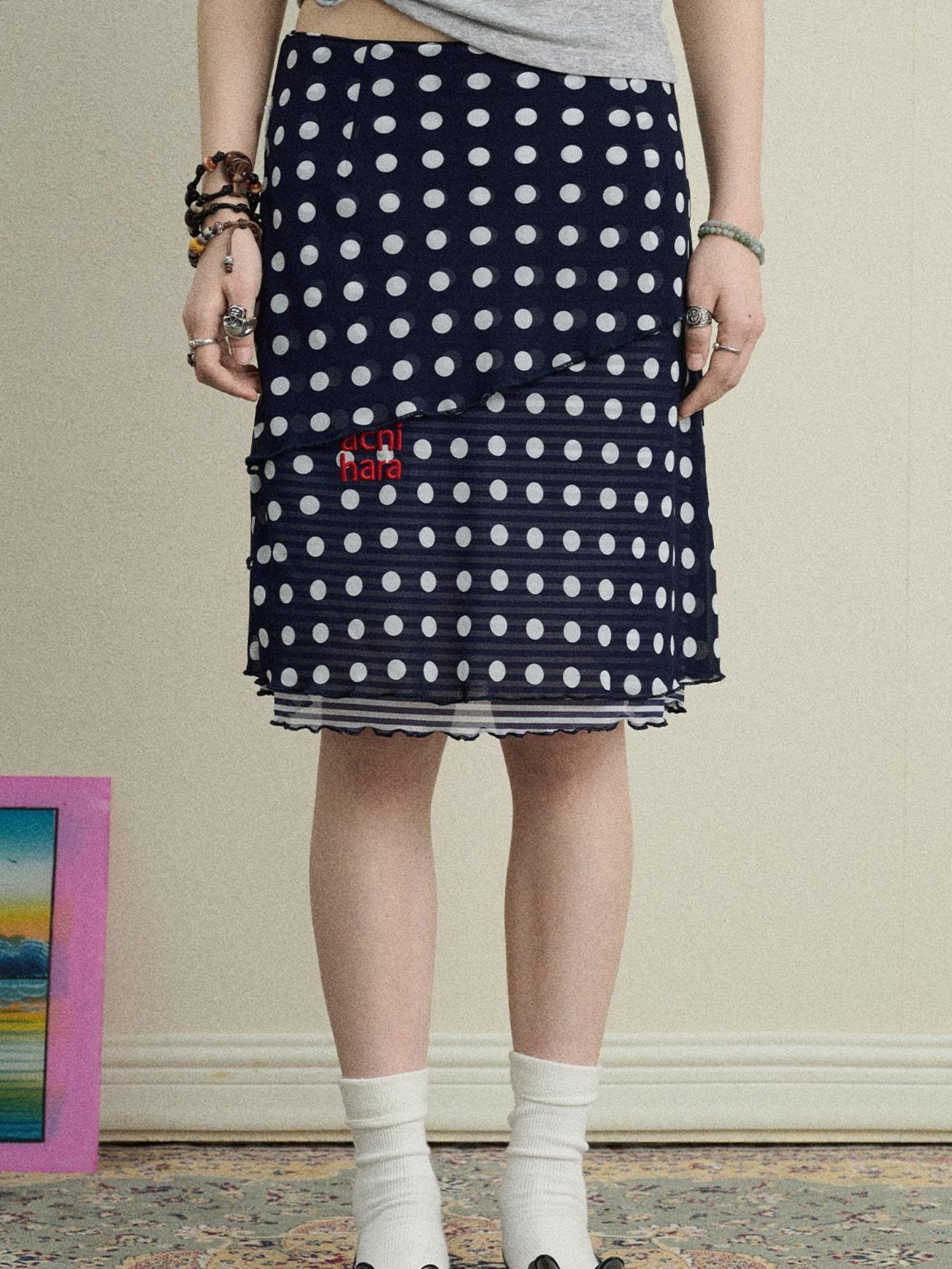 Achihara Stretchy Jam Print Skirt With Dots In Dresses