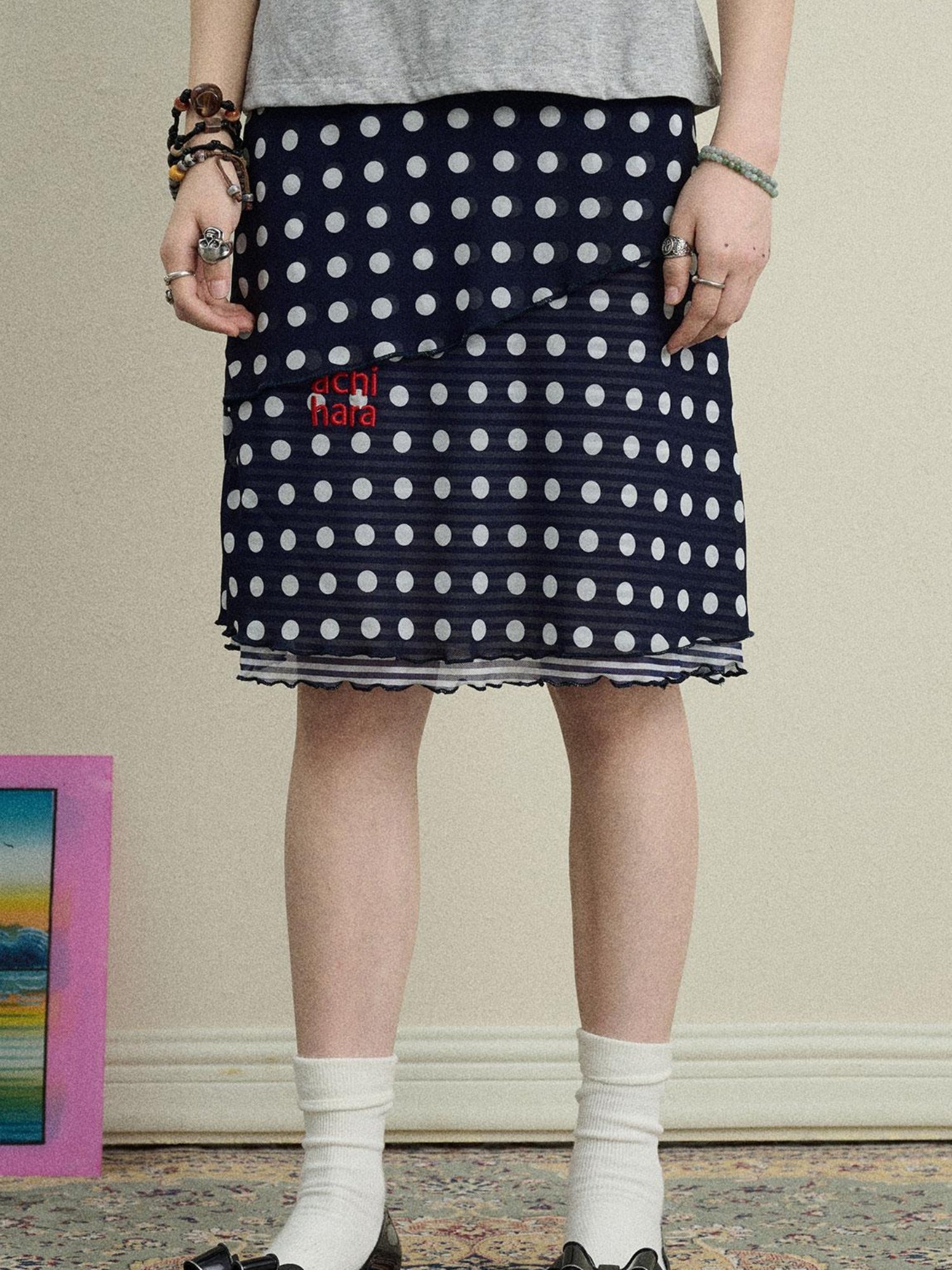 Achihara Stretchy Jam Print Skirt With Dots In Dresses
