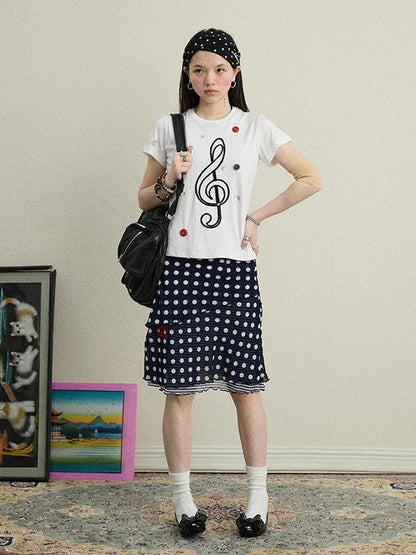 Achihara Stretchy Jam Print Skirt With Dots In Dresses