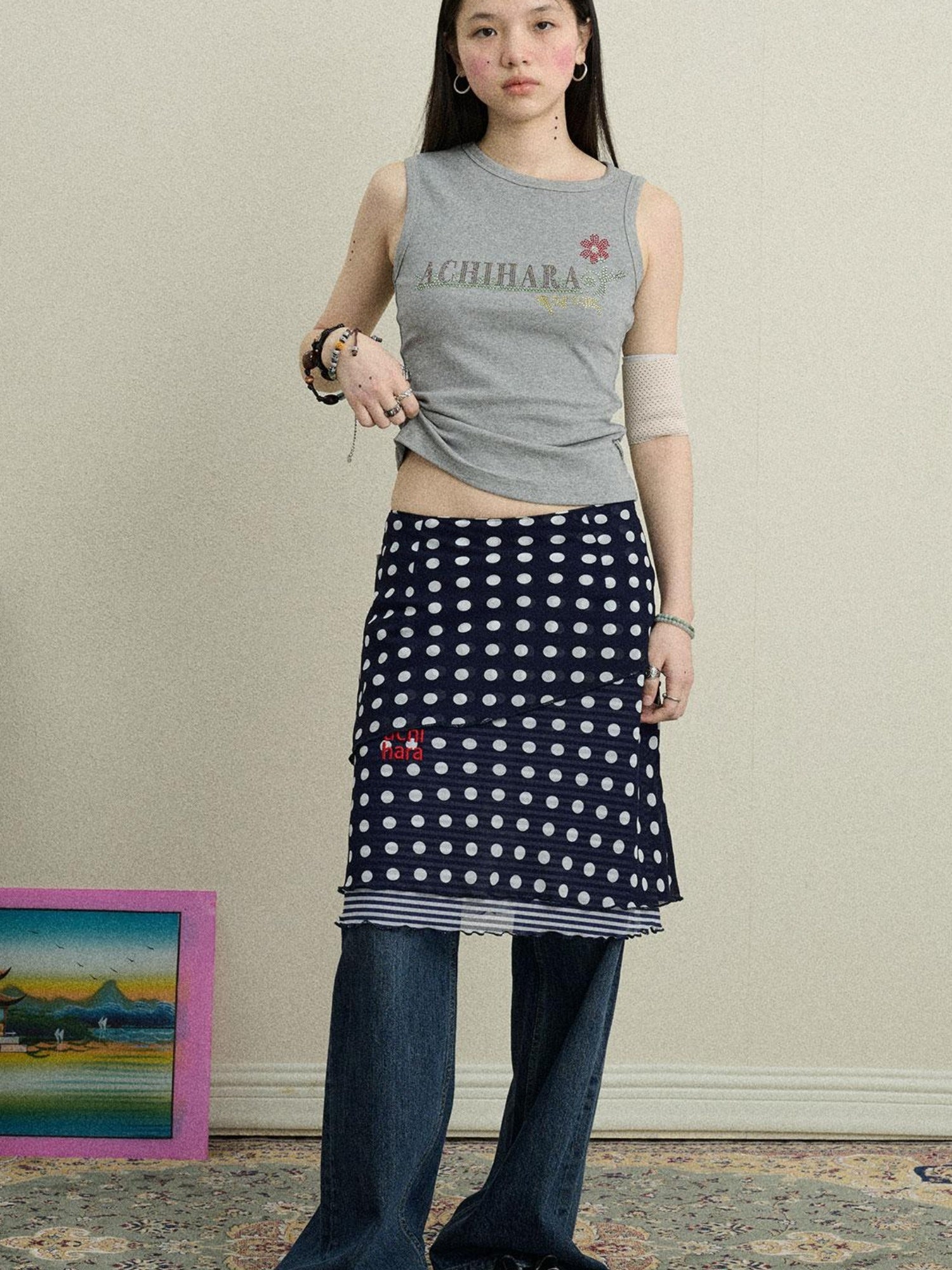 Achihara Stretchy Jam Print Skirt With Dots In Dresses