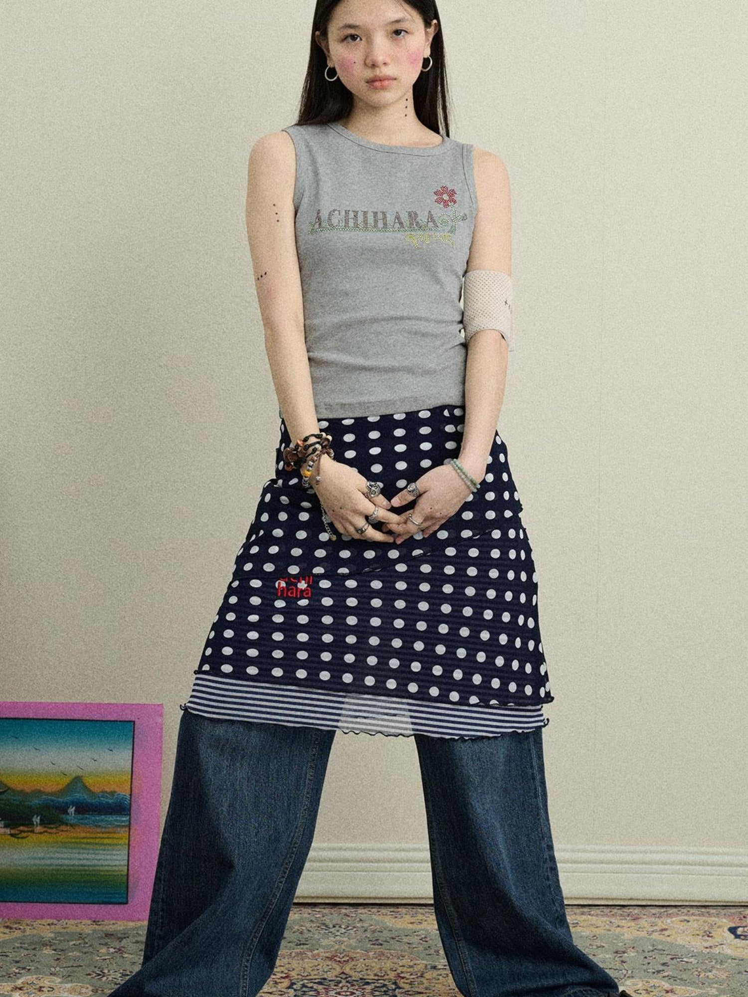 Achihara Stretchy Jam Print Skirt With Dots In Dresses